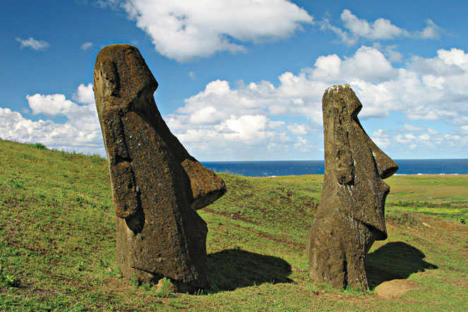 Photograph of Easter Island's mysterious statues.